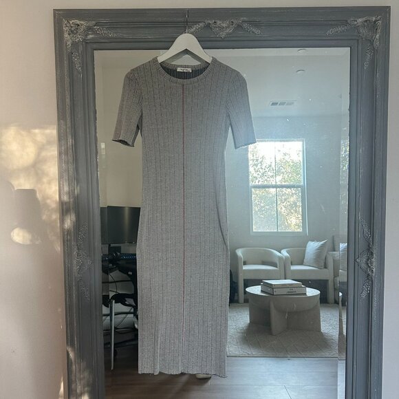 Rag‎ & Bone Elina Mélange Ribbed Cotton Blend Grey Midi Dress Size XS TP - Picture 5 of 12